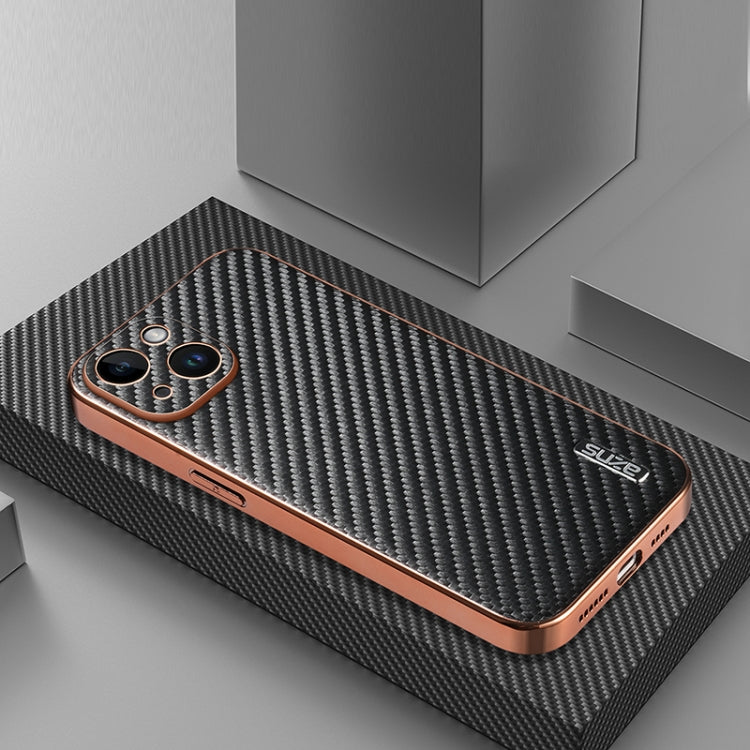 For iPhone 15 AZNS Electroplated Edge Carbon Fiber Texture Phone Case