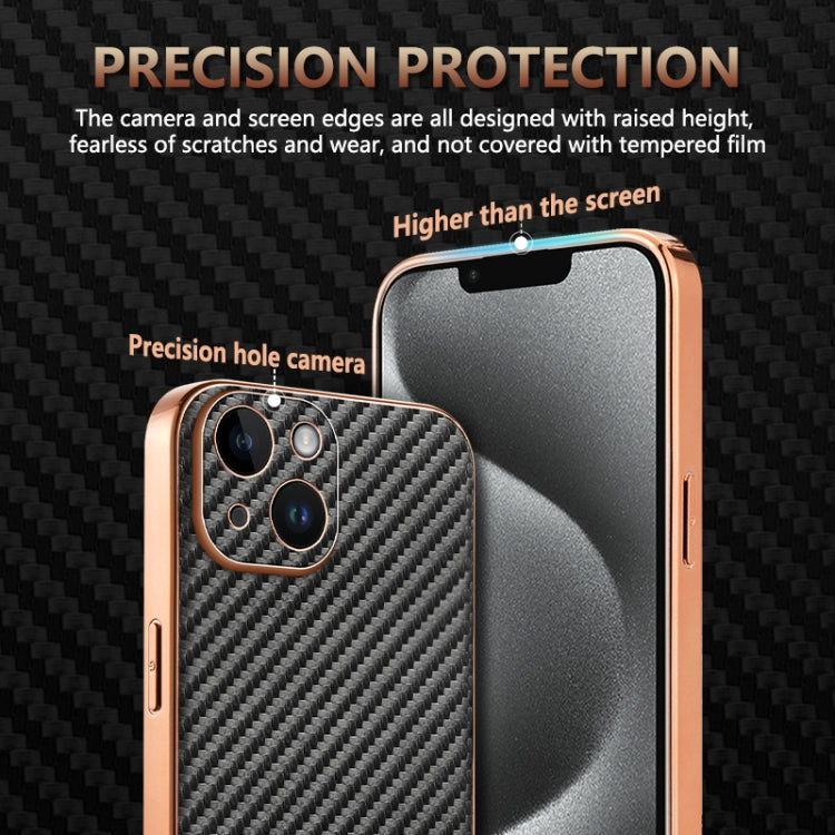 For iPhone 14 Plus AZNS Electroplated Edge Carbon Fiber Texture Phone Case