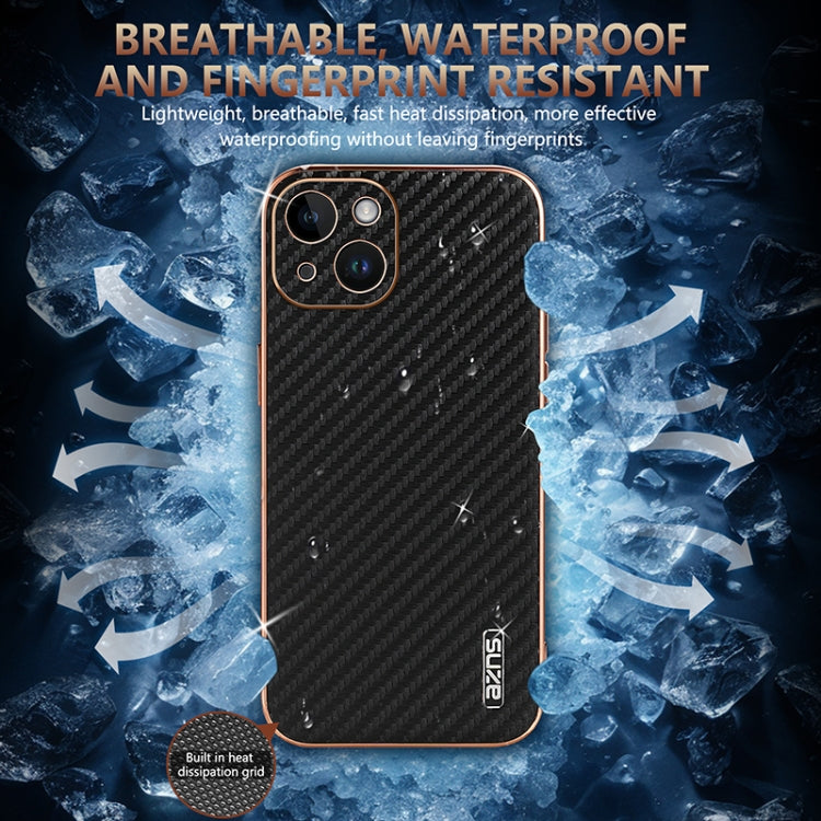 For iPhone 14 Plus AZNS Electroplated Edge Carbon Fiber Texture Phone Case