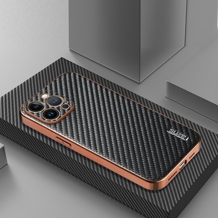 For iPhone 13 Pro Max AZNS Electroplated Edge Carbon Fiber Texture Phone Case