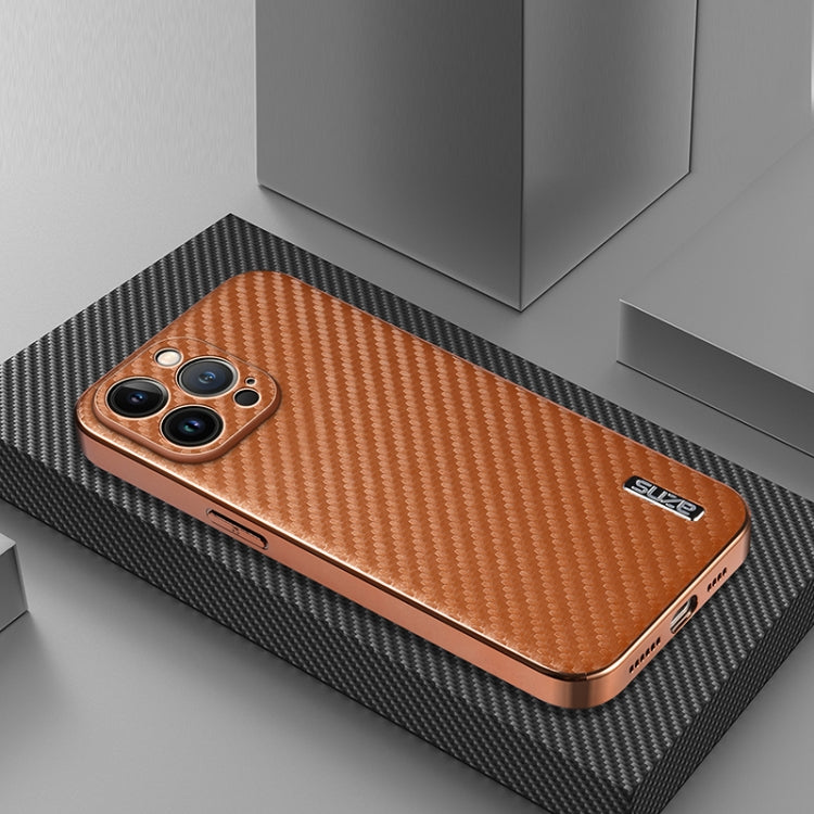 For iPhone 13 Pro Max AZNS Electroplated Edge Carbon Fiber Texture Phone Case