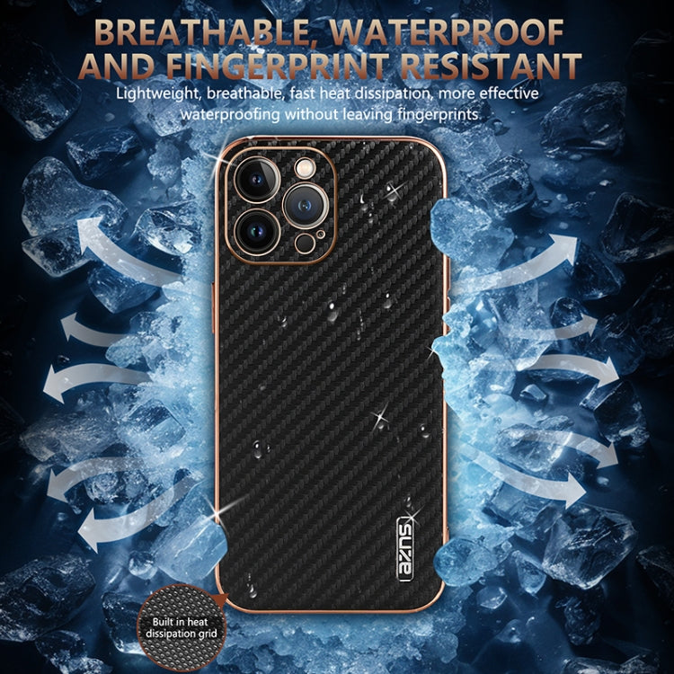 For iPhone 13 Pro Max AZNS Electroplated Edge Carbon Fiber Texture Phone Case