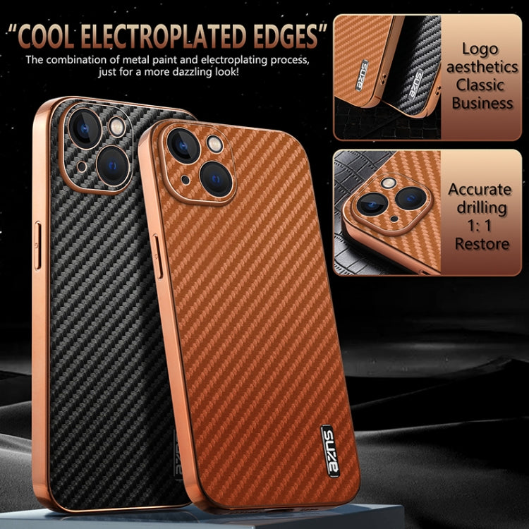 For iPhone 13 AZNS Electroplated Edge Carbon Fiber Texture Phone Case