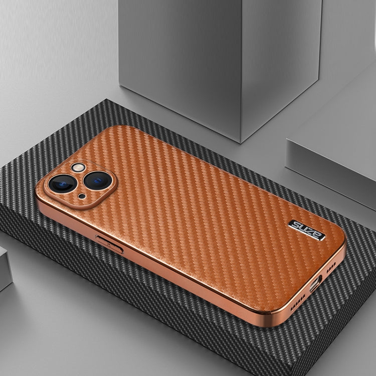 For iPhone 13 AZNS Electroplated Edge Carbon Fiber Texture Phone Case