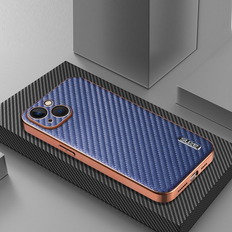 For iPhone 13 AZNS Electroplated Edge Carbon Fiber Texture Phone Case