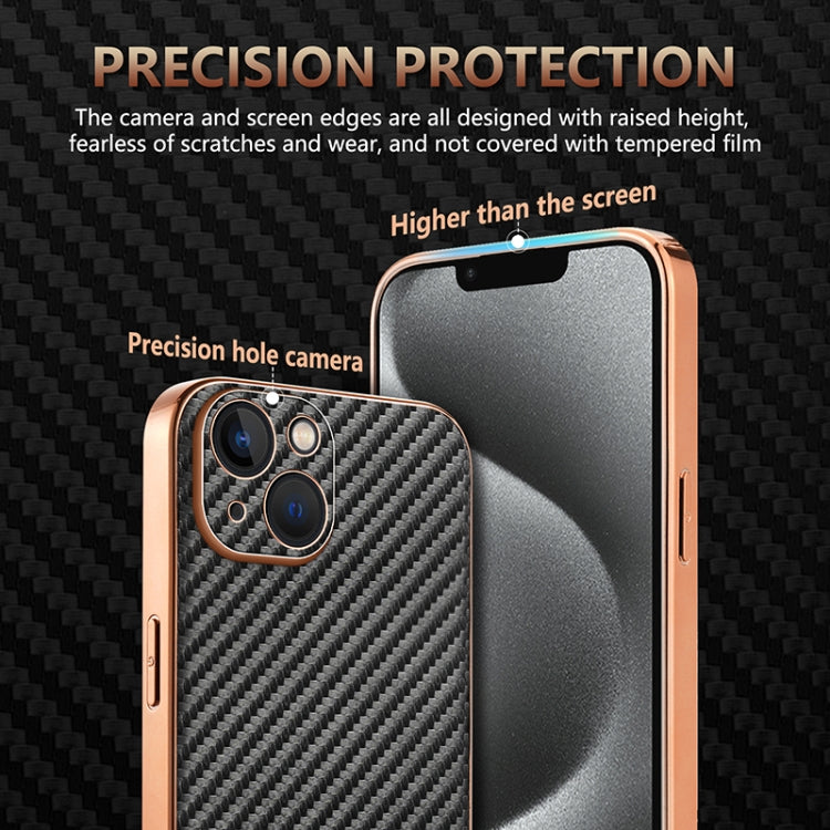 For iPhone 13 AZNS Electroplated Edge Carbon Fiber Texture Phone Case