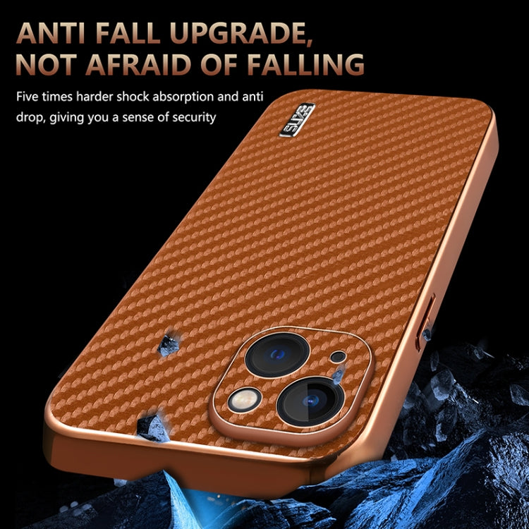 For iPhone 13 AZNS Electroplated Edge Carbon Fiber Texture Phone Case