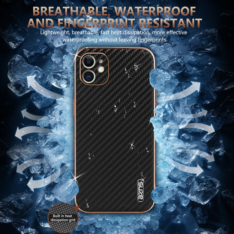 For iPhone 12 AZNS Electroplated Edge Carbon Fiber Texture Phone Case