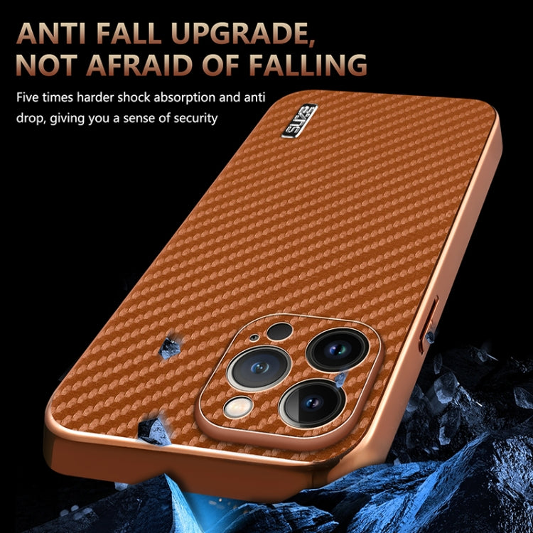 For iPhone 12 Pro Max AZNS Electroplated Edge Carbon Fiber Texture Phone Case