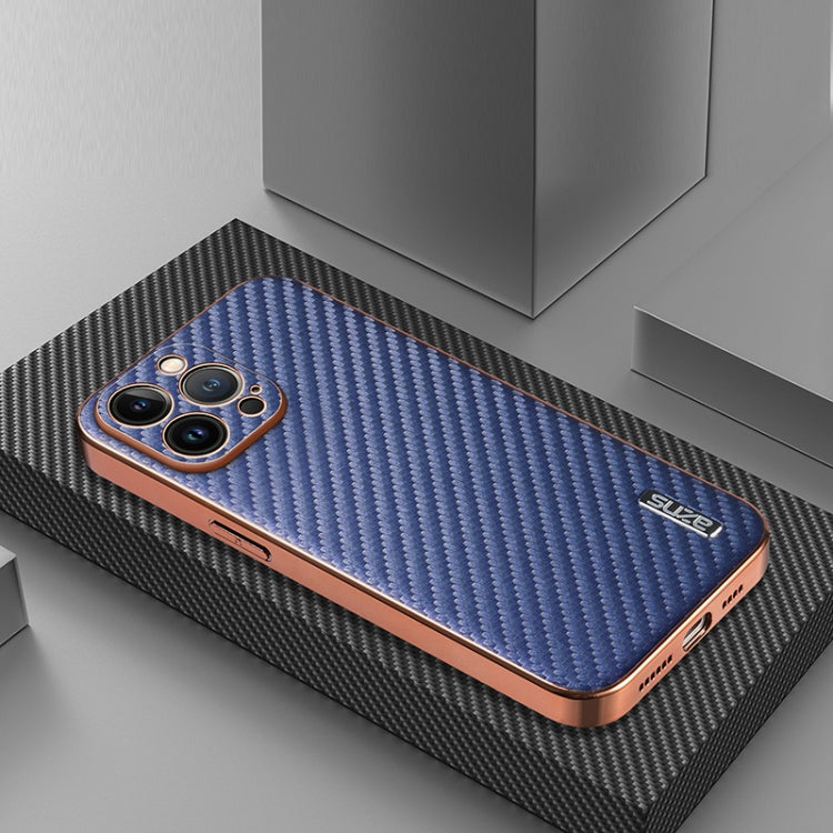 For iPhone 12 Pro Max AZNS Electroplated Edge Carbon Fiber Texture Phone Case