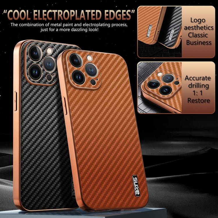 For iPhone 12 Pro Max AZNS Electroplated Edge Carbon Fiber Texture Phone Case
