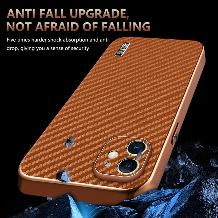 For iPhone 11 AZNS Electroplated Edge Carbon Fiber Texture Phone Case