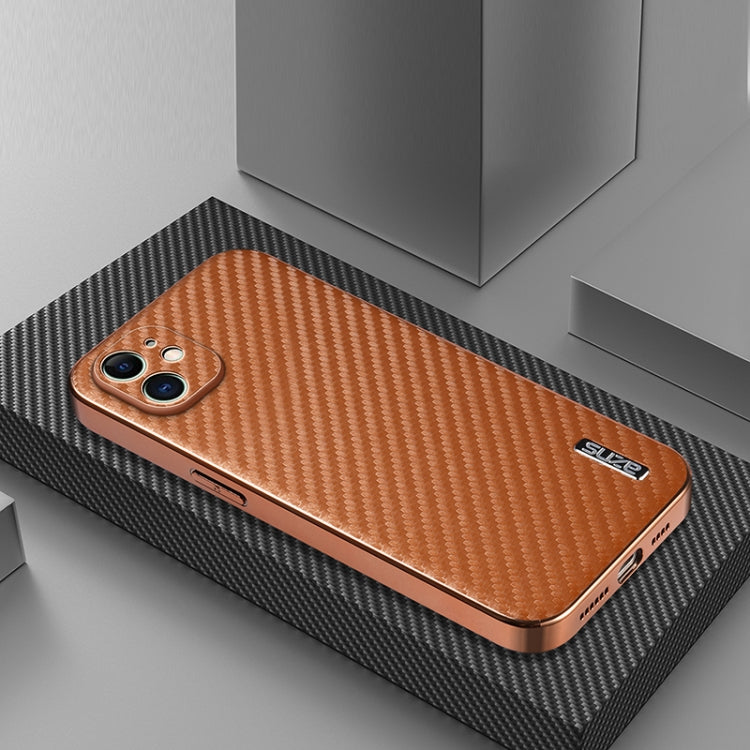 For iPhone 11 AZNS Electroplated Edge Carbon Fiber Texture Phone Case