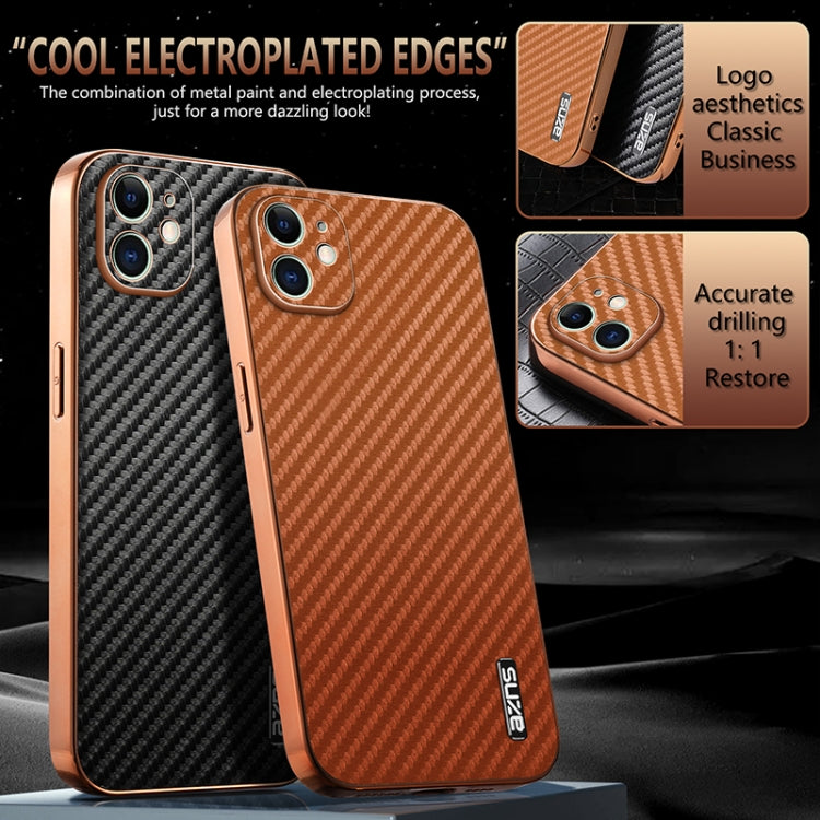 For iPhone 11 AZNS Electroplated Edge Carbon Fiber Texture Phone Case