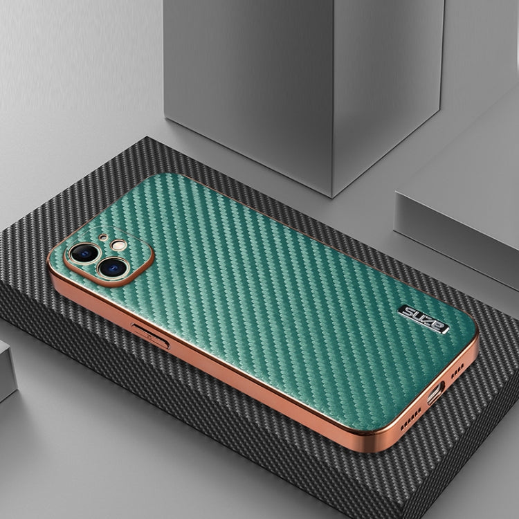 For iPhone 11 AZNS Electroplated Edge Carbon Fiber Texture Phone Case