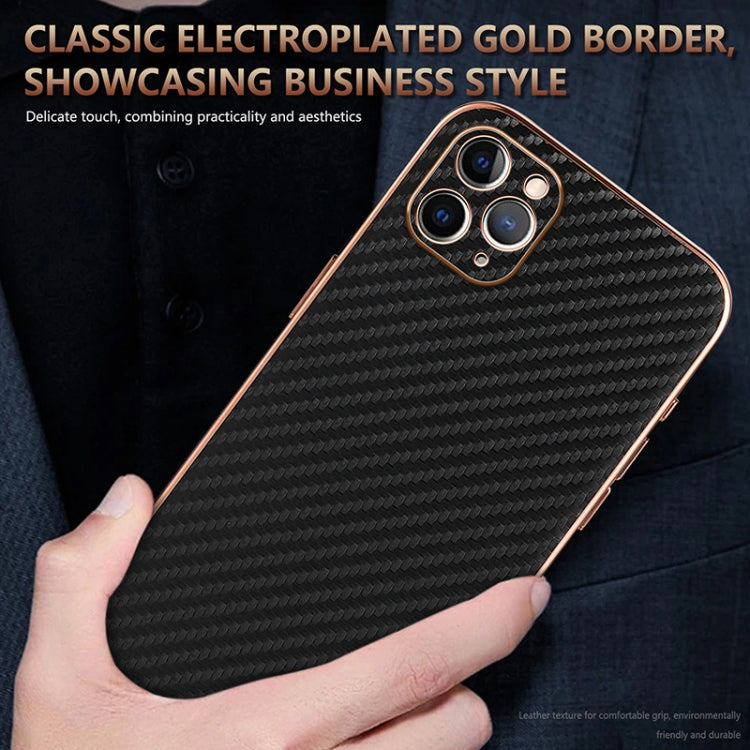 For iPhone 11 Pro AZNS Electroplated Edge Carbon Fiber Texture Phone Case