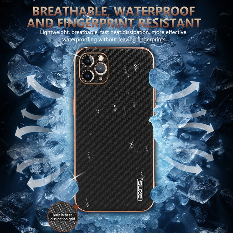 For iPhone 11 Pro AZNS Electroplated Edge Carbon Fiber Texture Phone Case