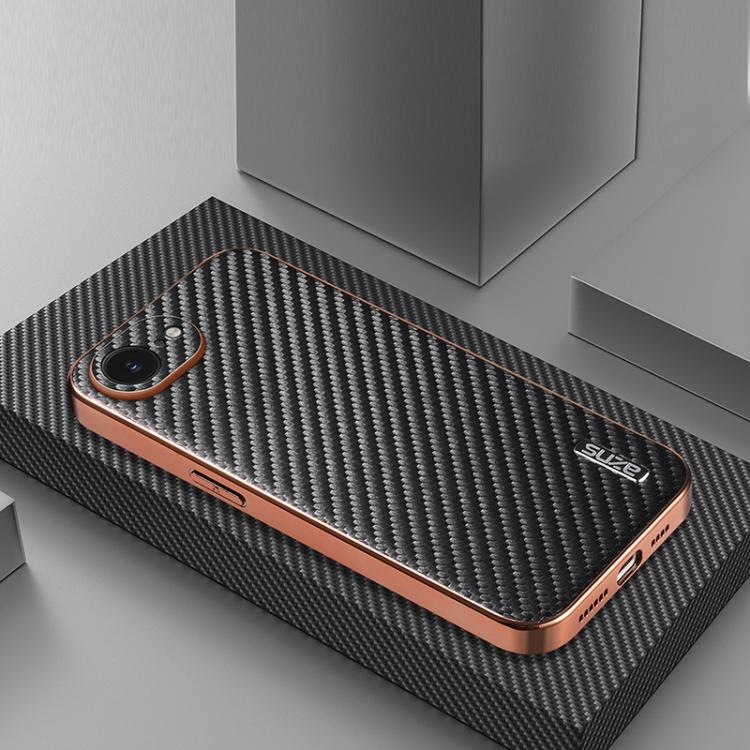 For iPhone 17e / 16e AZNS Electroplated Edge Carbon Fiber Texture Phone Case