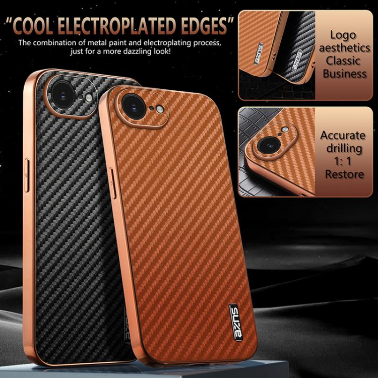 For iPhone 17e / 16e AZNS Electroplated Edge Carbon Fiber Texture Phone Case