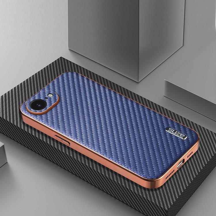 For iPhone 17e / 16e AZNS Electroplated Edge Carbon Fiber Texture Phone Case