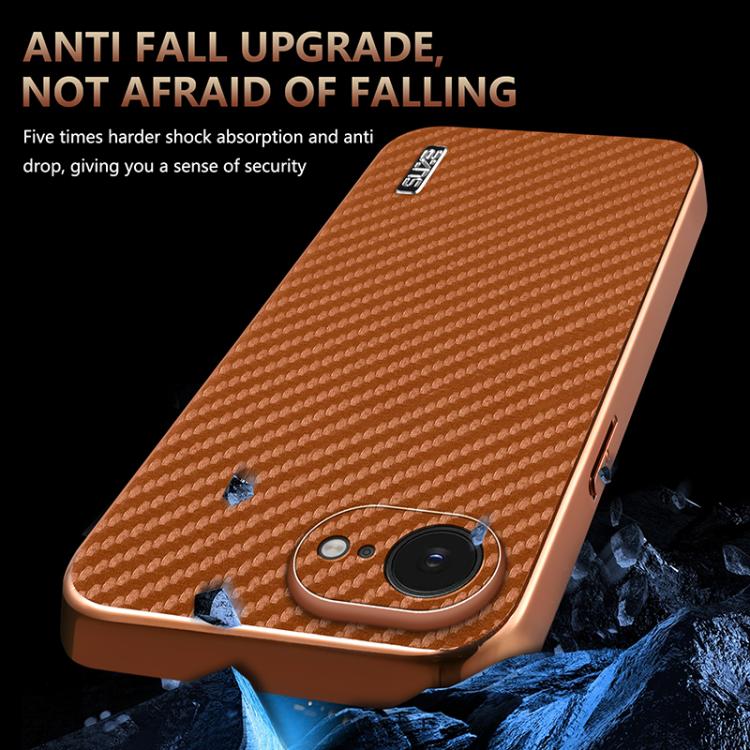 For iPhone 17e / 16e AZNS Electroplated Edge Carbon Fiber Texture Phone Case