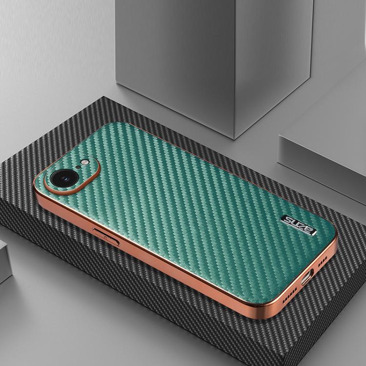 For iPhone 17e / 16e AZNS Electroplated Edge Carbon Fiber Texture Phone Case