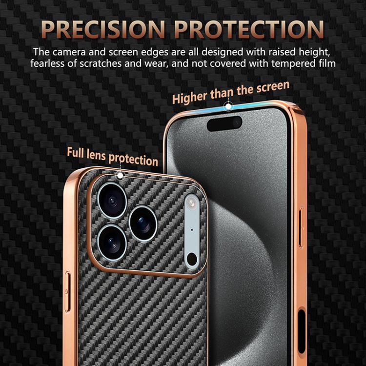 For iPhone 17 Pro Max AZNS Electroplated Edge Carbon Fiber Texture Phone Case