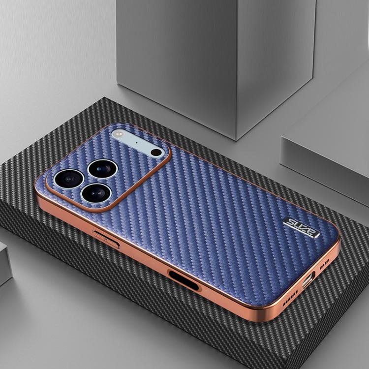 For iPhone 17 Pro Max AZNS Electroplated Edge Carbon Fiber Texture Phone Case