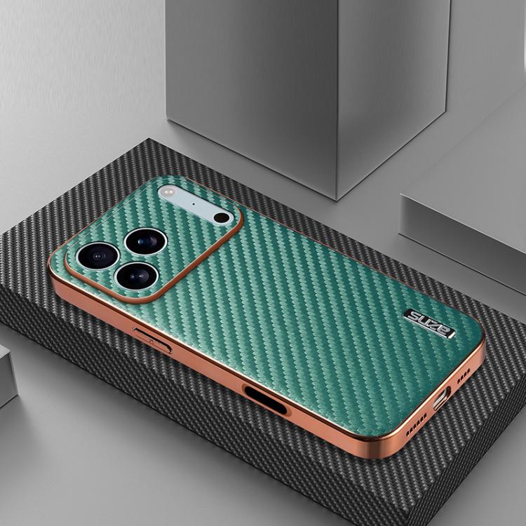 For iPhone 17 Pro Max AZNS Electroplated Edge Carbon Fiber Texture Phone Case