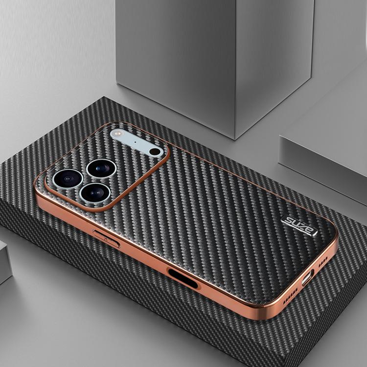 For iPhone 17 Pro AZNS Electroplated Edge Carbon Fiber Texture Phone Case