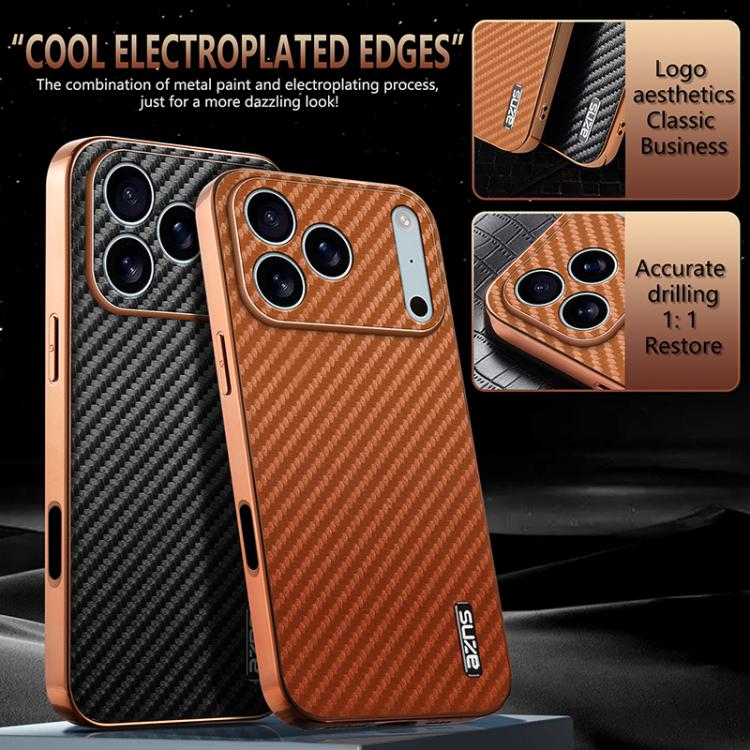 For iPhone 17 Pro AZNS Electroplated Edge Carbon Fiber Texture Phone Case