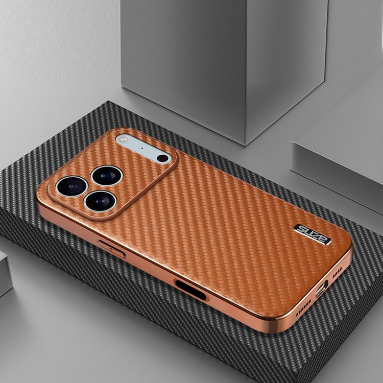 For iPhone 17 Pro AZNS Electroplated Edge Carbon Fiber Texture Phone Case