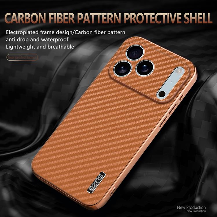 For iPhone 17 Pro AZNS Electroplated Edge Carbon Fiber Texture Phone Case