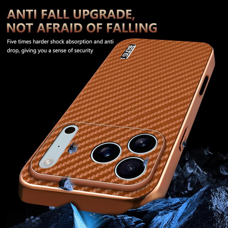 For iPhone 17 Pro AZNS Electroplated Edge Carbon Fiber Texture Phone Case