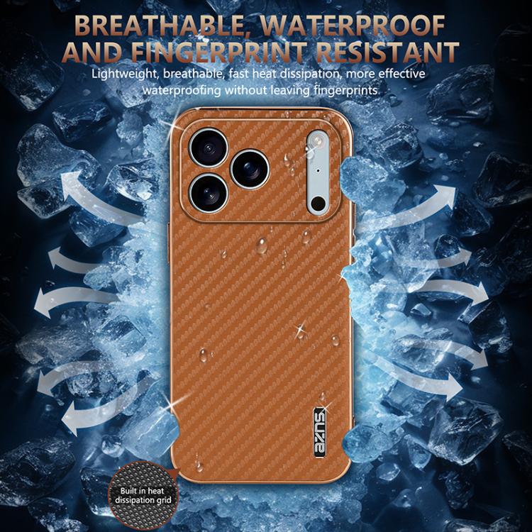 For iPhone 17 Pro AZNS Electroplated Edge Carbon Fiber Texture Phone Case
