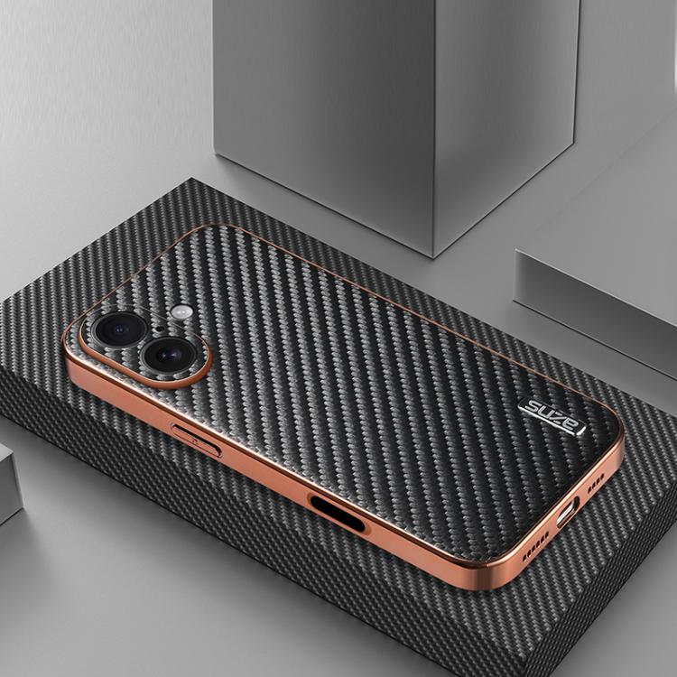 For iPhone 17 AZNS Electroplated Edge Carbon Fiber Texture Phone Case