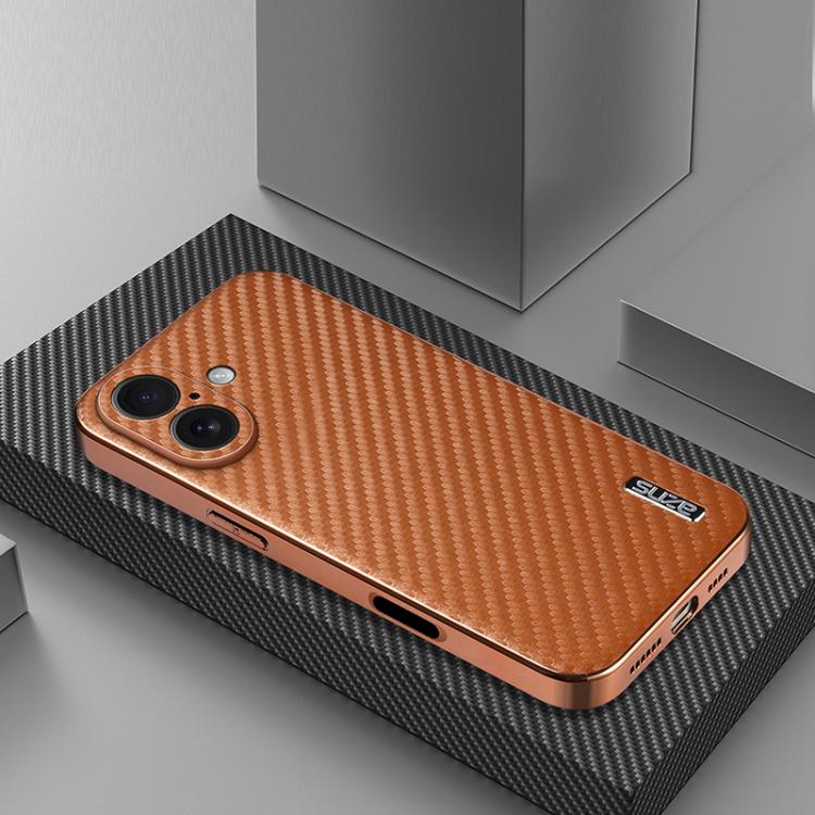 For iPhone 17 AZNS Electroplated Edge Carbon Fiber Texture Phone Case