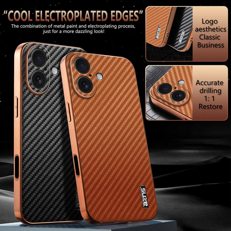 For iPhone 17 AZNS Electroplated Edge Carbon Fiber Texture Phone Case