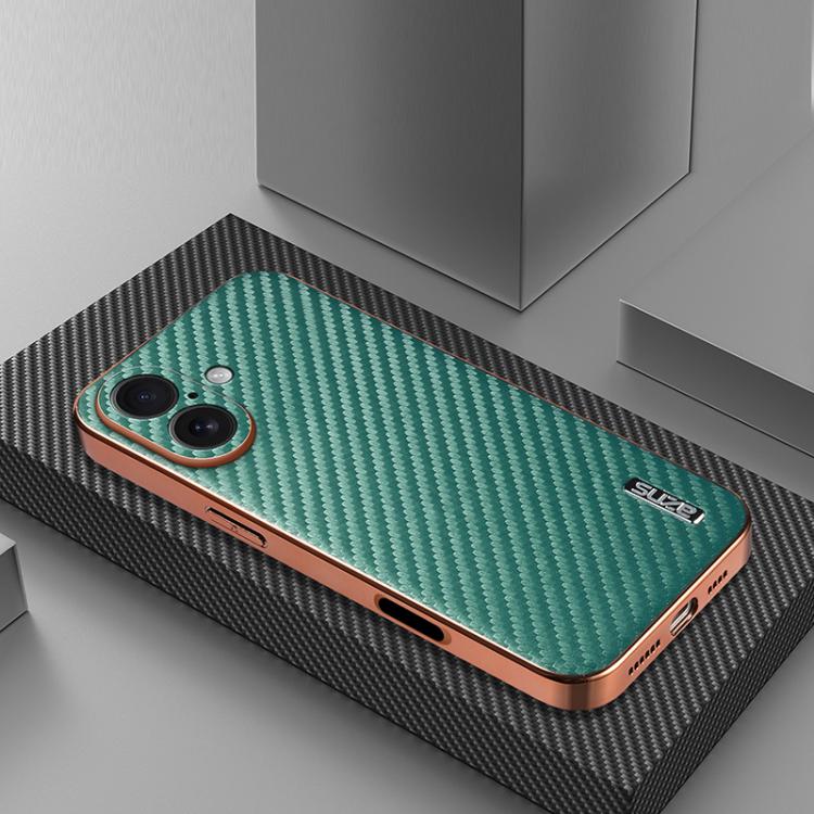 For iPhone 17 AZNS Electroplated Edge Carbon Fiber Texture Phone Case