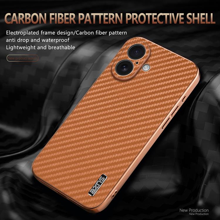 For iPhone 17 AZNS Electroplated Edge Carbon Fiber Texture Phone Case
