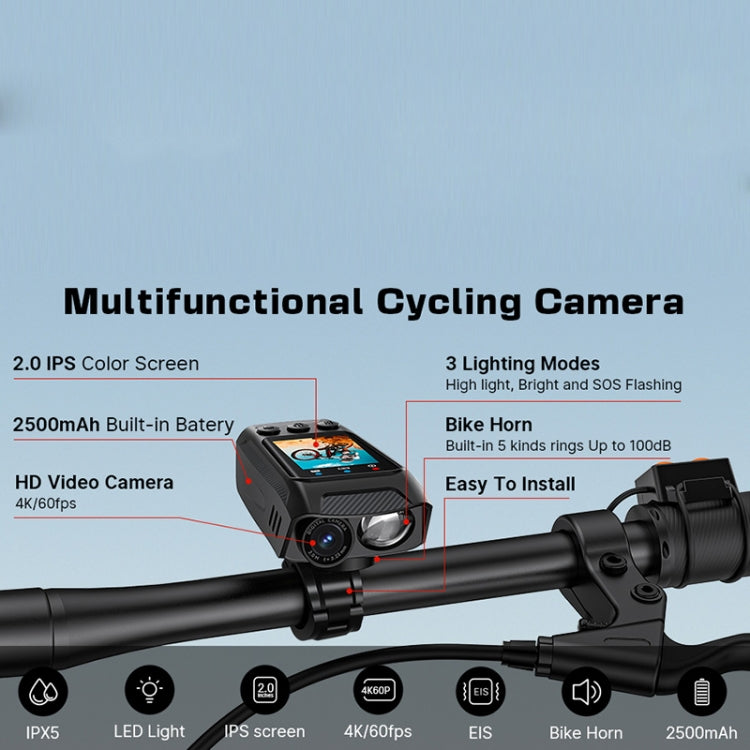 C3 Pro 2 inch IPS Color Screen IPX5 Waterproof Video Recording Lighting Cycling Camera - Black