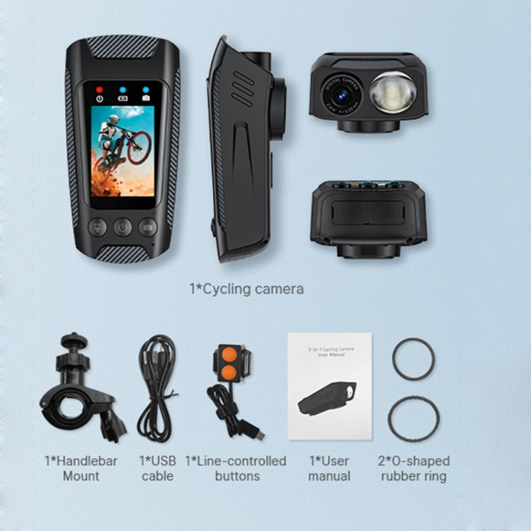 C3 Pro 2 inch IPS Color Screen IPX5 Waterproof Video Recording Lighting Cycling Camera - Black