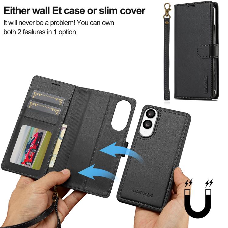 For Samsung Galaxy S25 Edge 5G LC.IMEEKE L2 Series Detachable Magsafe PU Phone Case with Lanyard