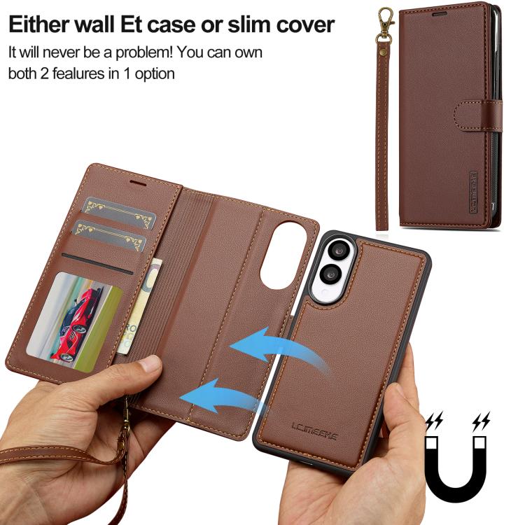 For Samsung Galaxy S25 Edge 5G LC.IMEEKE L2 Series Detachable Magsafe PU Phone Case with Lanyard