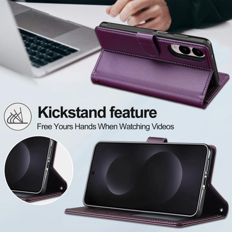 For Samsung Galaxy S25 Edge 5G LC.IMEEKE L2 Series Detachable Magsafe PU Phone Case with Lanyard