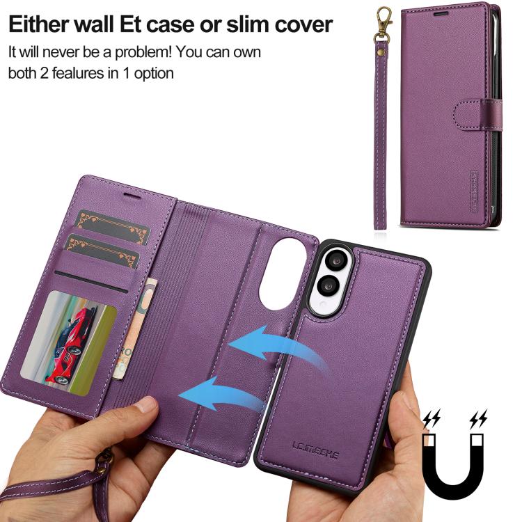 For Samsung Galaxy S25 Edge 5G LC.IMEEKE L2 Series Detachable Magsafe PU Phone Case with Lanyard