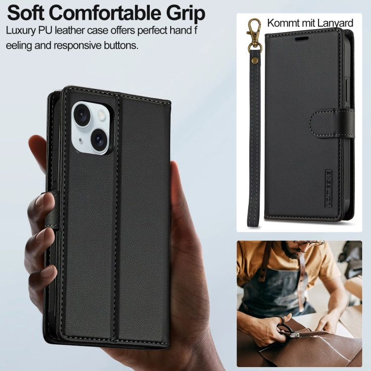 For iPhone 14 LC.IMEEKE L2 Series Detachable Magsafe PU Phone Case with Lanyard