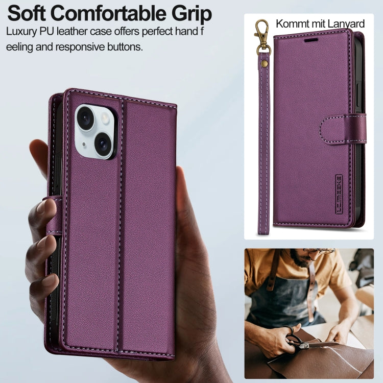 For iPhone 14 LC.IMEEKE L2 Series Detachable Magsafe PU Phone Case with Lanyard