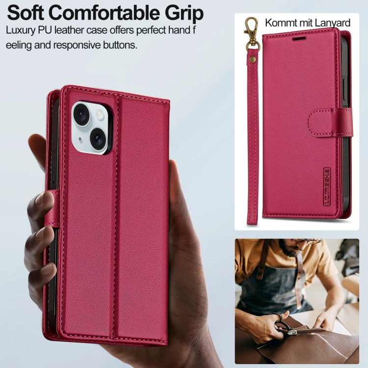 For iPhone 14 LC.IMEEKE L2 Series Detachable Magsafe PU Phone Case with Lanyard