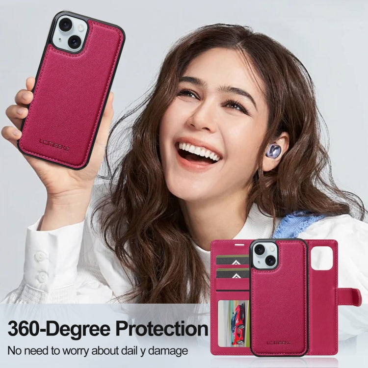 For iPhone 14 LC.IMEEKE L2 Series Detachable Magsafe PU Phone Case with Lanyard